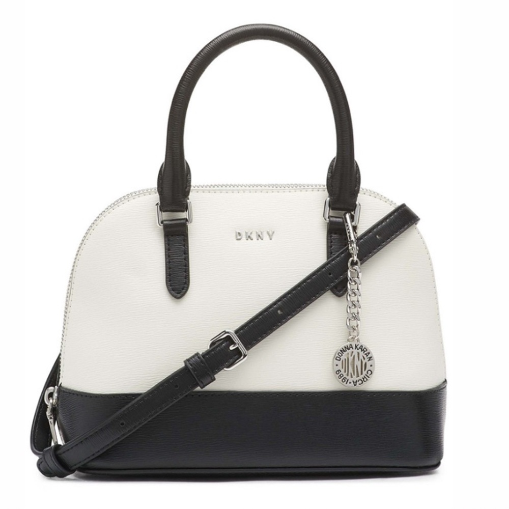 DKNY Black and White Two-Tone Dome Crossbody Satchel